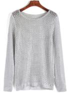 Romwe High Low Hollow Silver Sweater