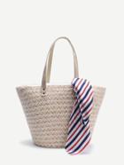 Romwe White Tote With Striped Scarf