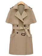 Romwe Beige Double Breasted Removable Capelet Coat With Belt