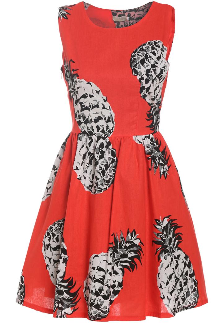 Romwe Pineapple Print Flare Sun Dress