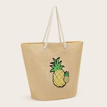 Romwe Pineapple Pattern Sequin Tote Bag