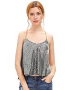 Romwe White Criss Cross Sequined Cami Top
