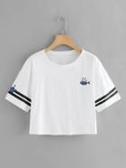 Romwe Stripe Side Fish And Cat Tee
