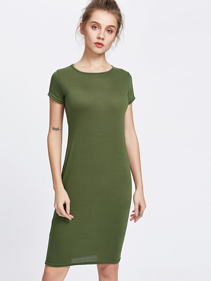 Romwe Army Green Sheath Tee Dress