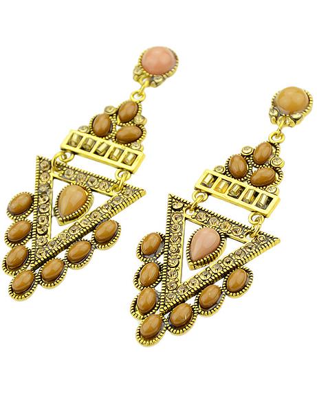 Romwe Yellow Gemstone Gold Triangle Earrings