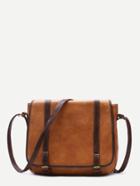 Romwe Brown Faux Leather Buckled Strap Satchel Bag