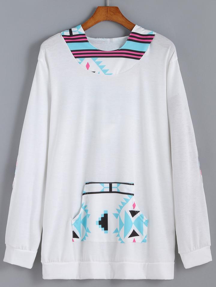 Romwe Geometric Print Pocket Loose Sweatshirt