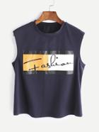 Romwe Navy Graphic Print Tank Top