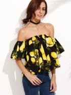 Romwe Off The Shoulder Lemon Print Blouse