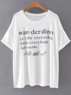 Romwe White Short Sleeve Letters Dinosaurs Print T-shirt