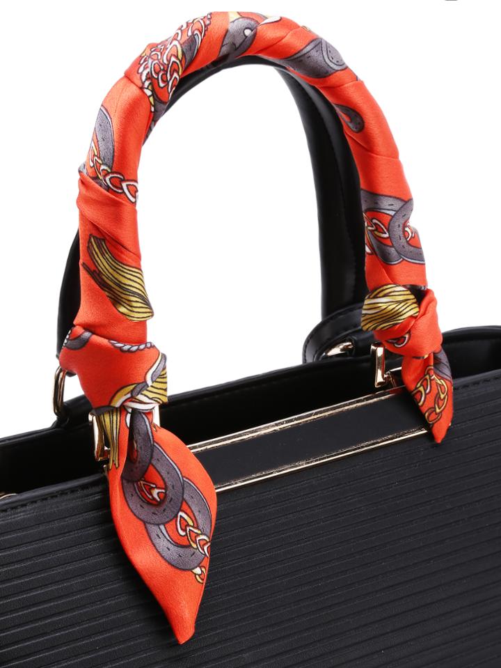 Romwe Graphic Print Satin Twilly Skinny Scarf