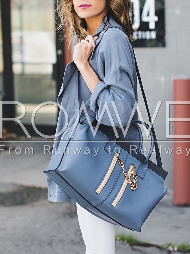Romwe Blue Shawl Collar With Buttons Blouse