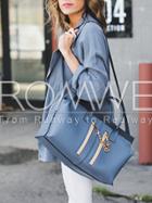 Romwe Blue Shawl Collar With Buttons Blouse
