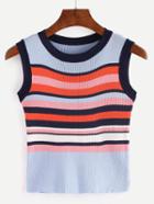 Romwe Colorful Striped Ribbed Knit Tank Top