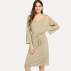 Romwe V Neck Belted Sweater Dress