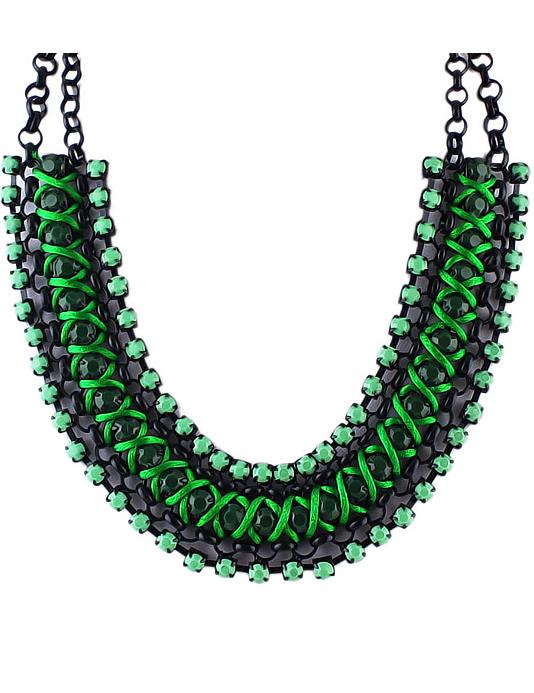 Romwe Green Bead Black Chain Necklace