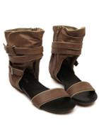 Romwe Strappy Ankle Wrap Khaki Sandals
