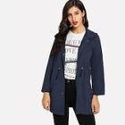 Romwe Drawstring Waist Longline Hooded Coat