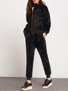 Romwe Thicken Zipper Velvet Coat With Pant