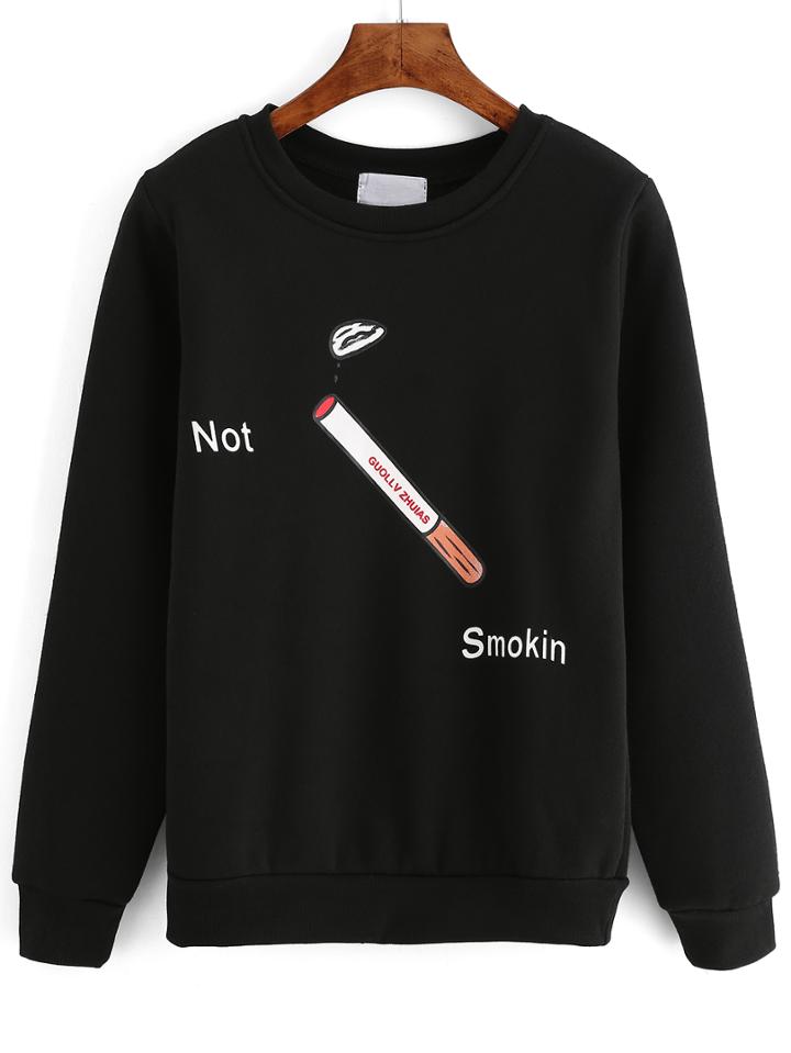 Romwe Smoke Embroidered Letter Print Thicken Sweatshirt
