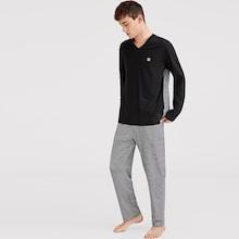Romwe Guys Letter Patched Tee & Pinstripe Pants Pj Set