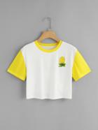 Romwe Pineapple Embroidered Patch Crop Tee