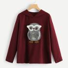 Romwe Plus Owl Decoration Hooded Sweatshirt