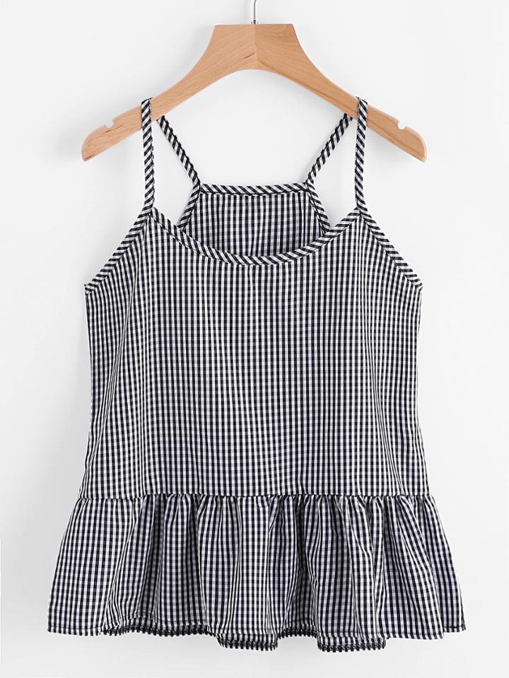 Romwe Gingham Peplum Cami Top
