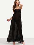 Romwe Pleated Chiffon Maxi Dress - Black