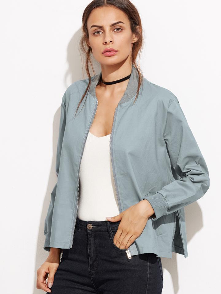 Romwe Grey Side Zip Bomber Jacket