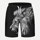 Romwe Guys Lion Print Drawstring Shorts