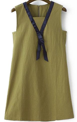 Romwe Contrast Edge With Zipper Green Dress