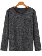 Romwe Long Sleeve Pocket Black T-shirt