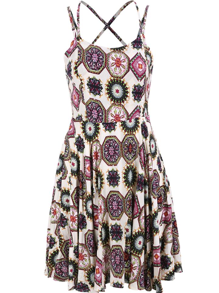 Romwe Spaghetti Strap Backless Floral Dress