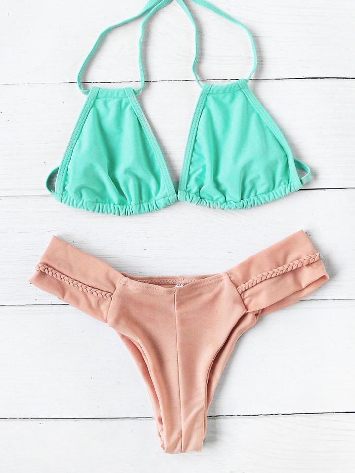 Romwe Braided Strap Mix & Match Bikini Set