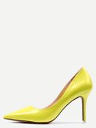 Romwe Yellow Pointed Faux Leather Stiletto Pumps