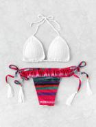 Romwe Ruffle Detail Tassel Tie Crochet Bikini Set