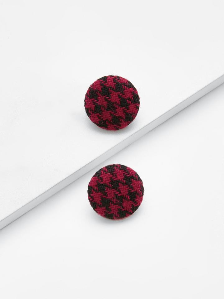 Romwe Houndstooth Button Design Stud Earrings
