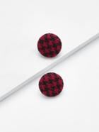 Romwe Houndstooth Button Design Stud Earrings