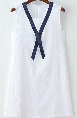 Romwe Contrast Edge With Zipper White Dress