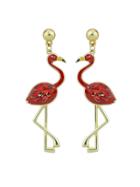 Romwe Red Enamel Rhinestone Flamingo Drop Party Earrings For Women