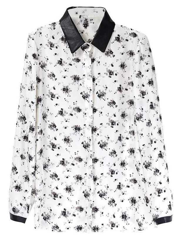 Romwe Multicolor Contrast Lapel Print Blouse