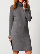 Romwe Turtleneck Split Side Sweater Dress