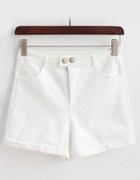 Romwe With Buttons Cuffed Denim White Shorts