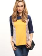 Romwe Color Block Round Neck Blouse
