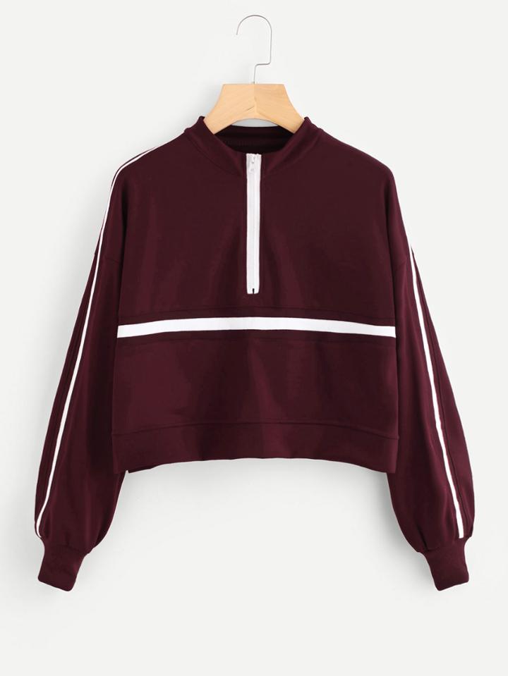 Romwe Contrast Striped Zip Up Sweatshirt