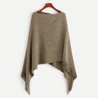 Romwe Solid Fringe Detail Poncho Sweater