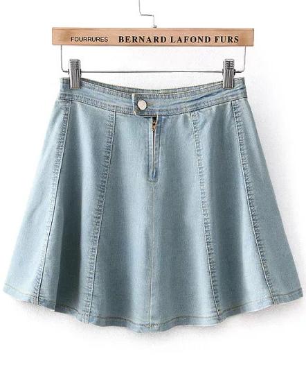 Romwe Light Blue High Waist Flare Denim Skirt