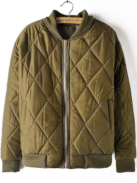 Romwe Diamondback Zipper Army Green Jacket