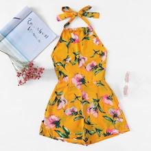 Romwe Cut Out Back Floral Halter Romper